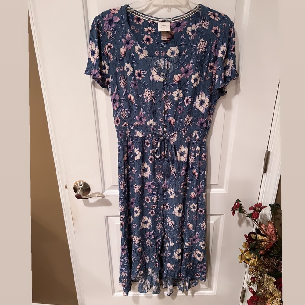 Knox Rose dress size large blue floral elastic waist high/low